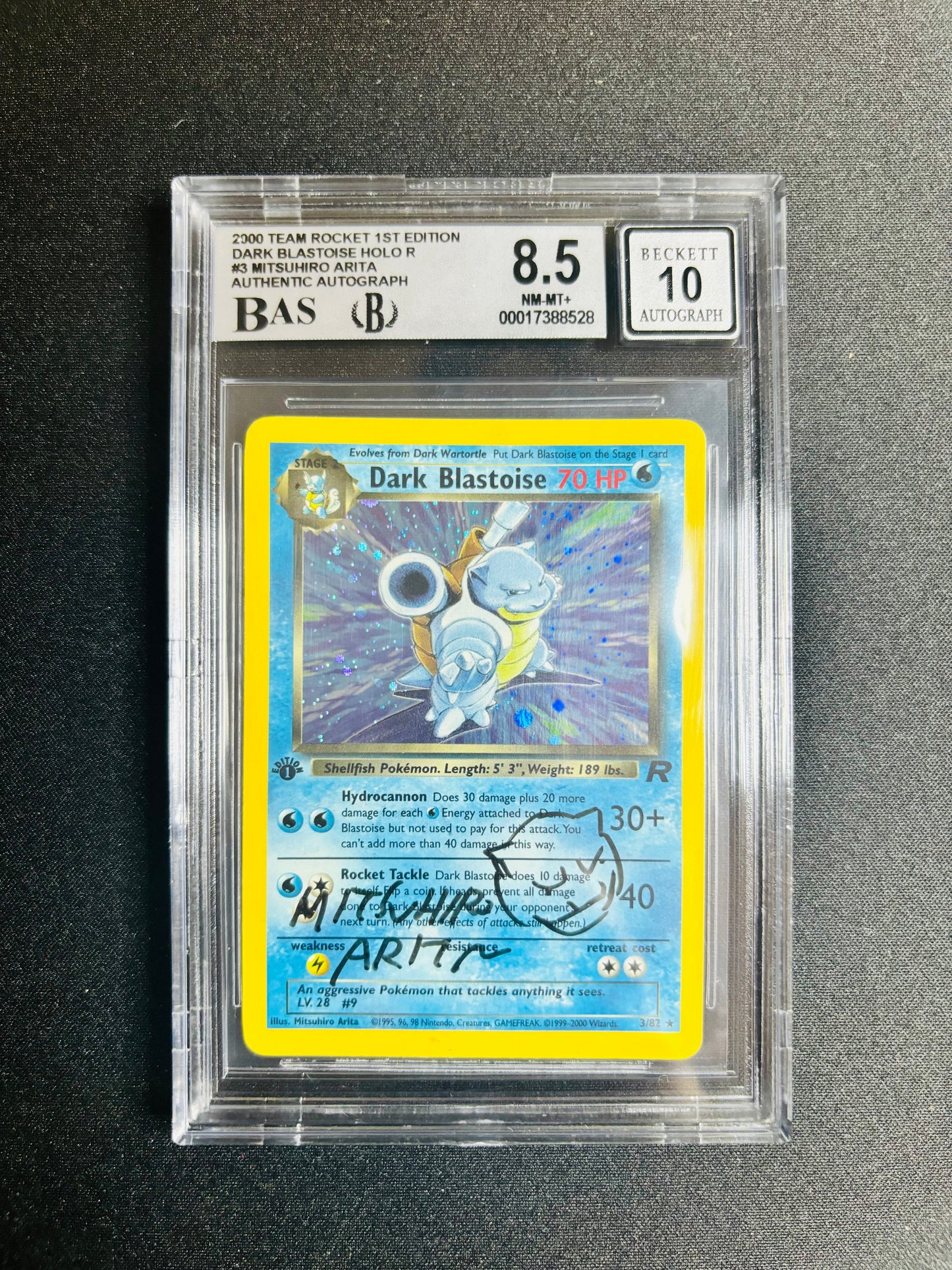 2000 TEAM ROCKET 1ST EDITION DARK BLASTOISE HOLO R #3 MITSUHIRO ARITA AUTHENTIC AUTOGRAPH BGS 8.5/10