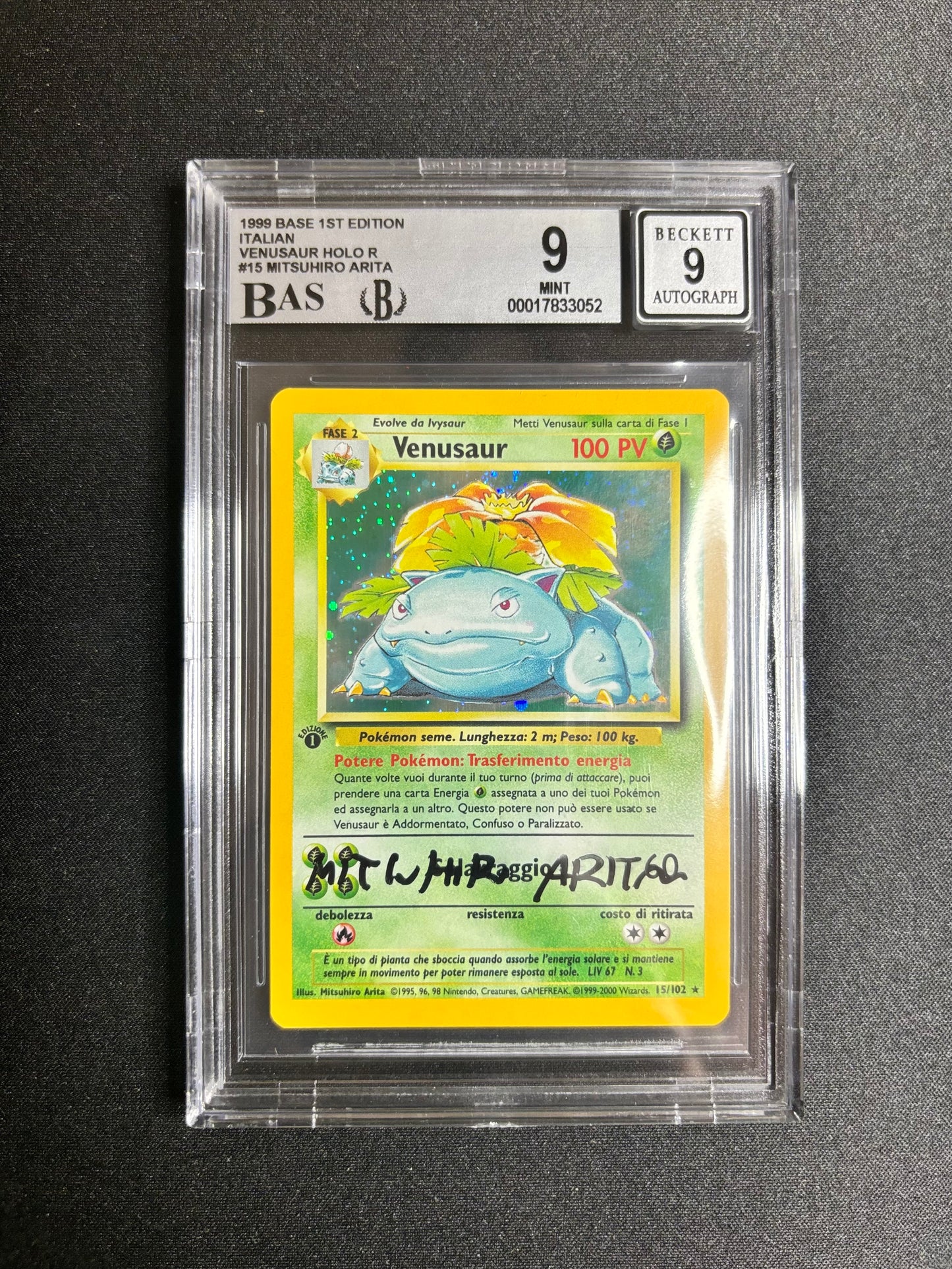 1999 BASE 1ST EDITION ITALIAN VENUSAUR HOLO R #15 MITSUHIRO ARITA BGS 9/9