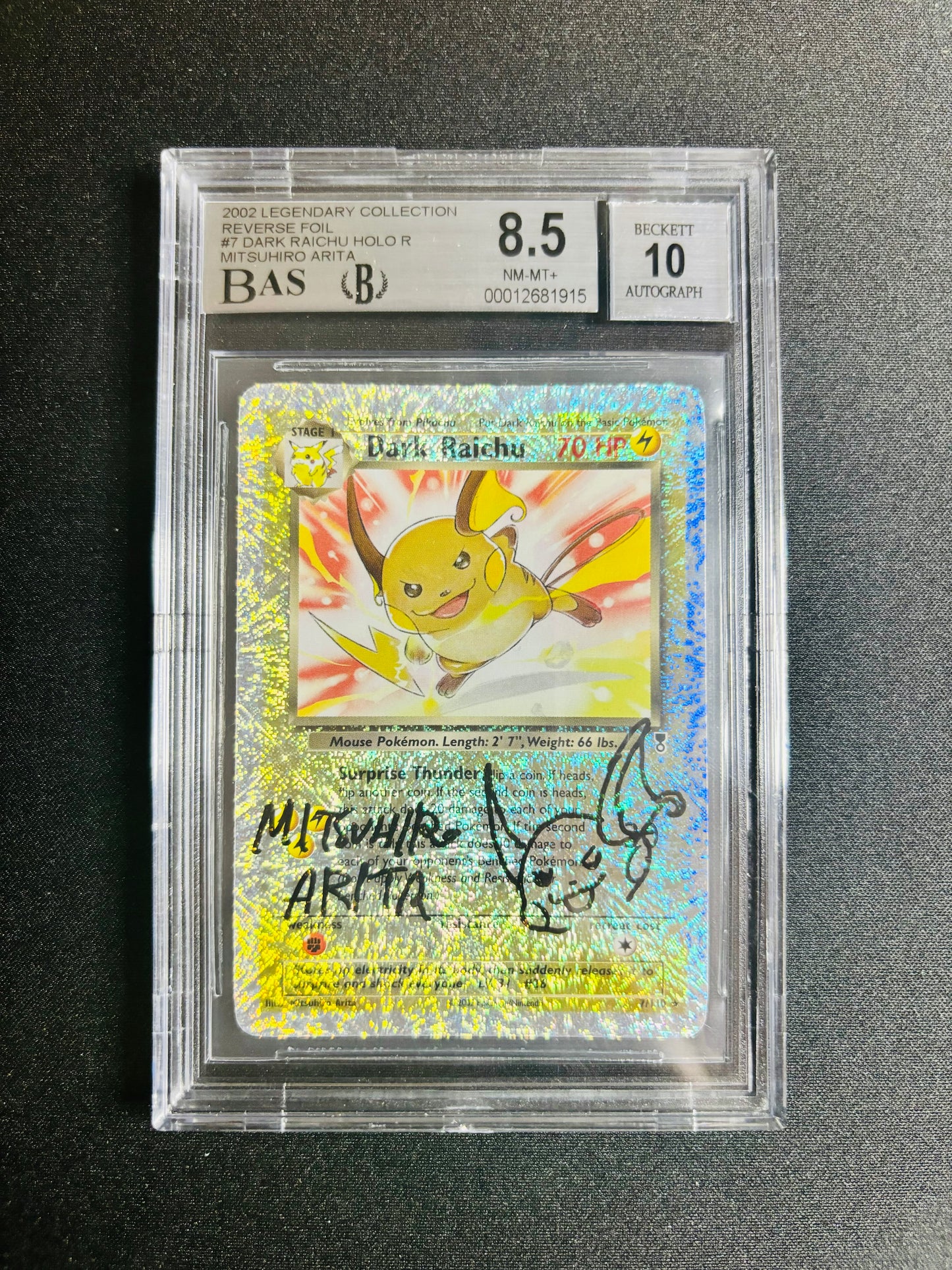 2002 LEGENDARY COLLECTION REVERSE FOIL #7 DARK RAICHU HOLO R MITSUHIRO ARITA BGS 8.5/10