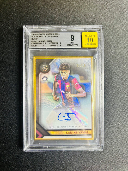 2023-24 TOPPS MUSEUM COLL. UCL FRAMED AUTOGRAPHS BLACK #FALY LAMINE YAMAL BGS 9/10