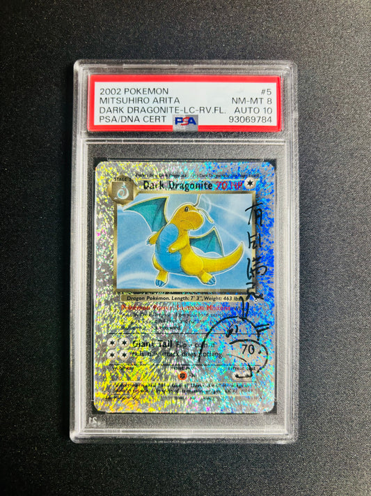 2002 POKEMON #5 MITSUHIRO ARITA DARK DRAGONITE LEGENDARY REVERSE PSA 8/10