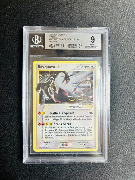 2005 EX DEOXYS ITALIAN #107 RAYQUAZA GOLD STAR HOLO R BGS 9