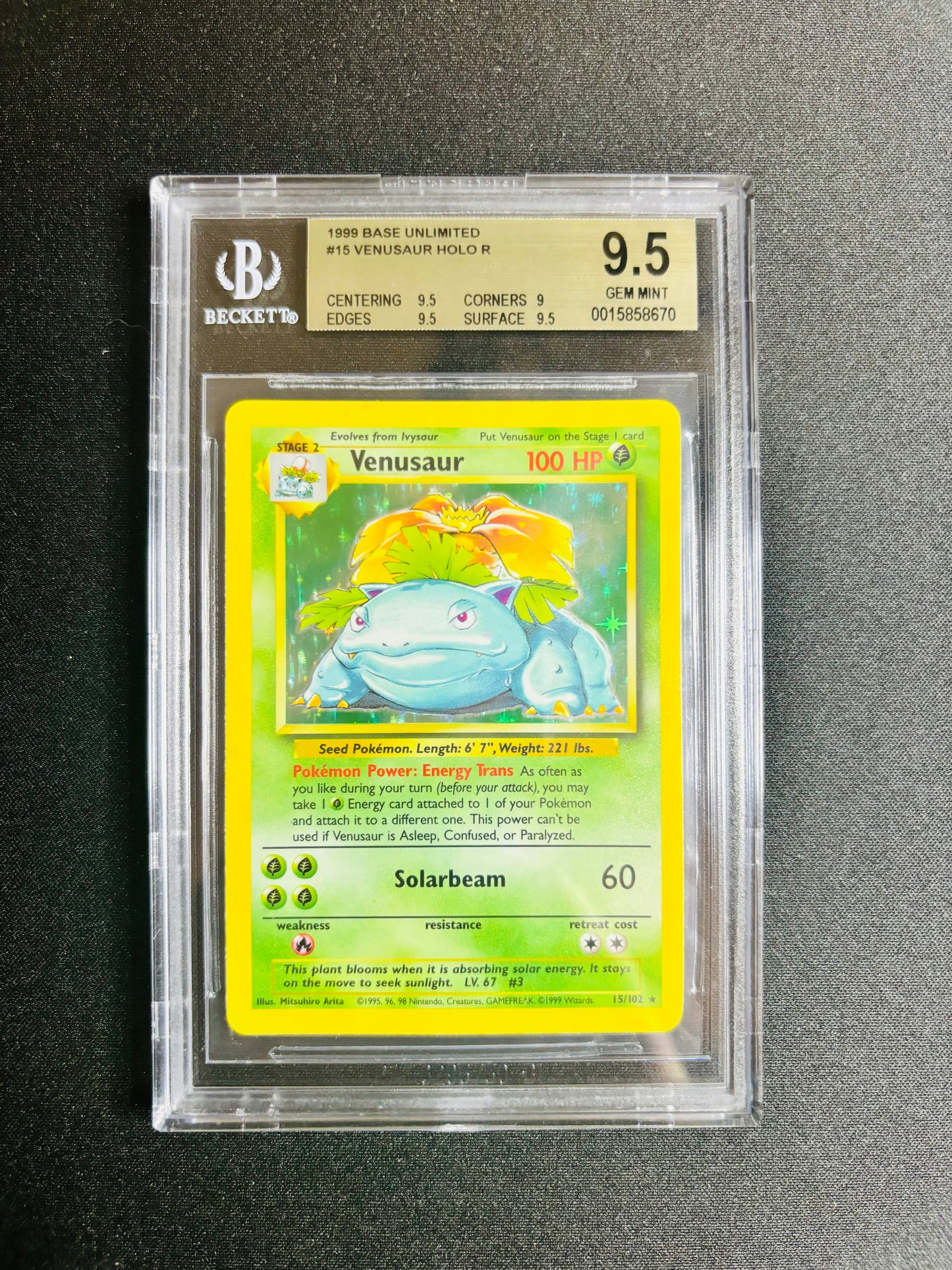 1999 BASE UNLIMITED #15 VENUSAUR HOLO R BGS 9.5