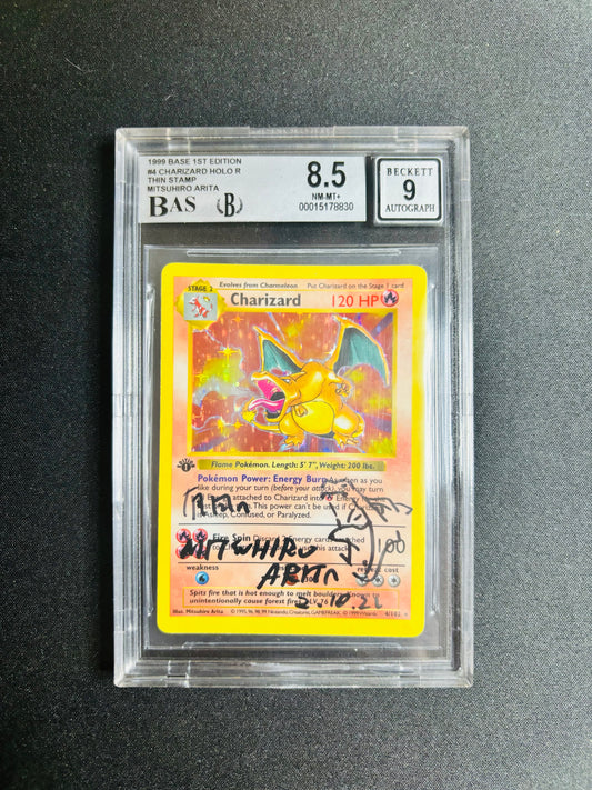 1999 BASE 1ST EDITION #4 CHARIZARD HOLO R THIN STAMP MITSUHIRO ARITA BGS 8.5/9