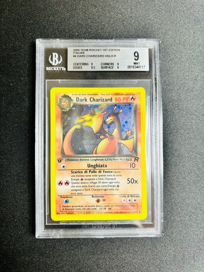 2000 TEAM ROCKET 1ST EDITION ITALIAN #4 DARK CHARIZARD HOLO R BGS 9