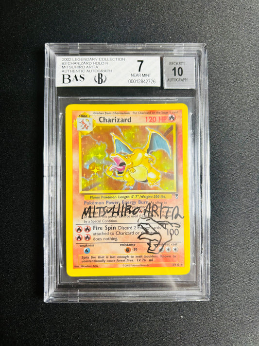 2002 LEGENDARY COLLECTION #3 CHARIZARD HOLO R MITSUHIRO ARITA AUTHENTIC AUTOGRAPH BGS 7/10