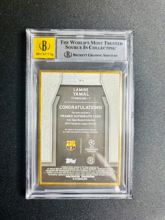 2023-24 TOPPS MUSEUM COLL. UCL FRAMED AUTOGRAPHS BLACK #FALY LAMINE YAMAL BGS 9/10