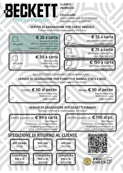 BECKETT GRADING - Servizio di Gradazione Standard [30 GG Lavorativi] *leggere la descrizione per spedire le tue carte a gradare*